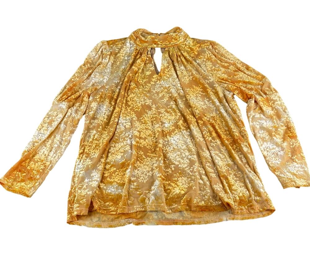 CATO Yellow Velvet Textured Blouse Lined High Neck LS Key Hole 18/20W